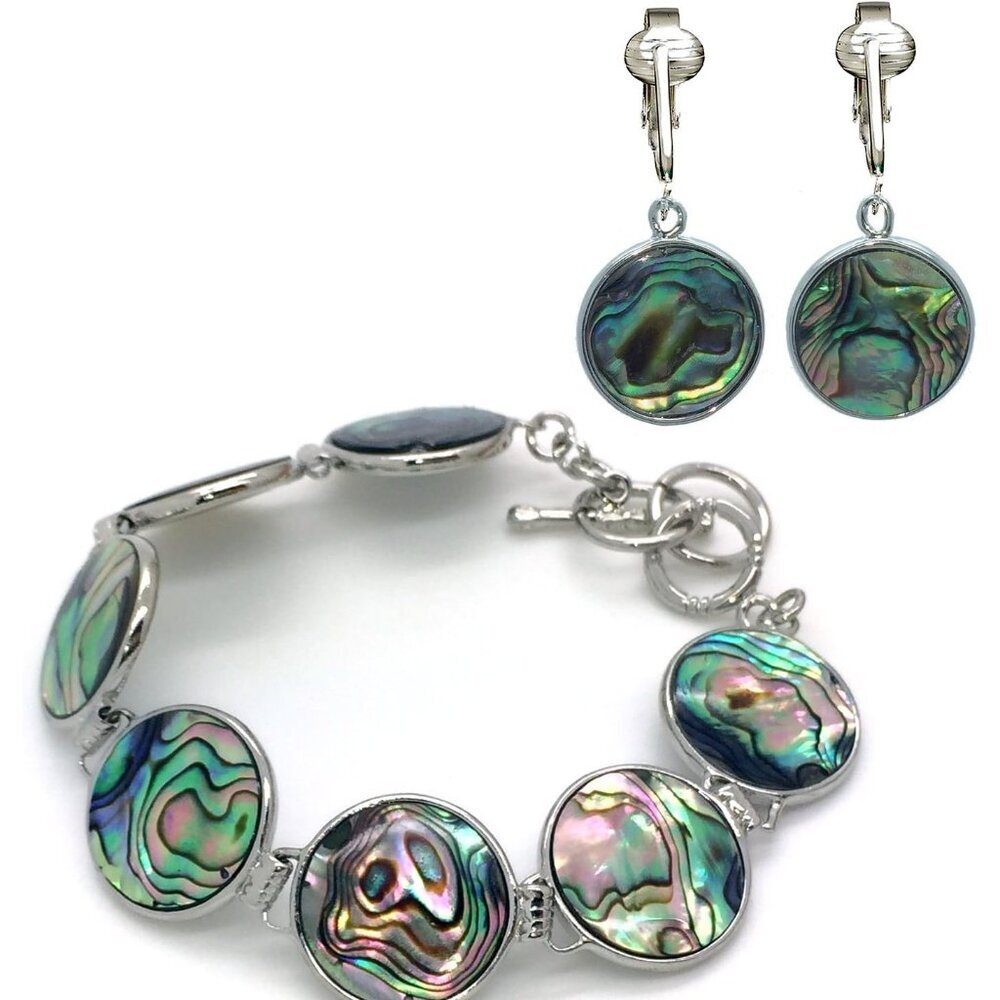 Tahitian-Style Abalone Paua Shell Clip On Earrings-Mother of Pearl Shells Authen